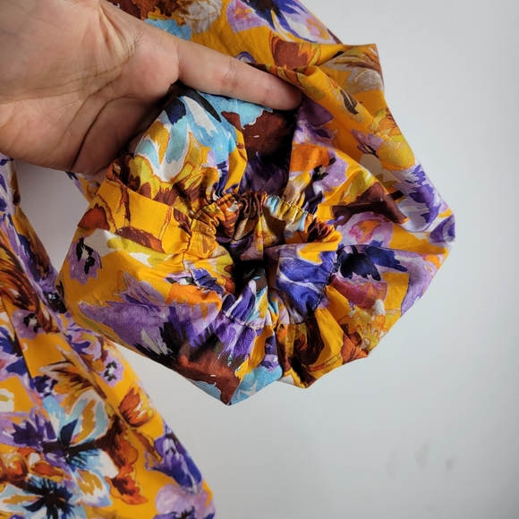 Zara Camilla Floral Square Neck Off The Shoulder Balloon Sleeve Mini Dress - Picture 7 of 11